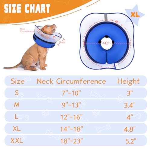 Elevated Inflatable Dog Cone Collar Alternative After Surgery (Solid Blue / XL(Neck 14"-18"))