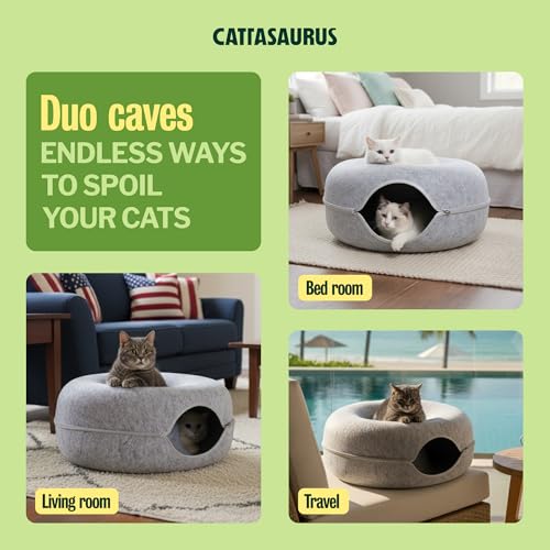 Peekaboo Cat Cave Donut for Multiple & Large Cats up to 30 (Light Gray + Light Gray / Large)