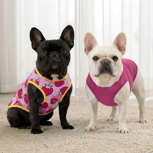 2Pack Dog Shirts for Small Dogs Breathable Mesh Tank Top (Medium (7-13lbs) / 5# 2Pack (Strawberry+rose))