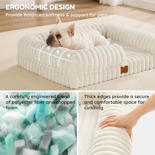 Faux Fur Orthopedic Dog Bolster Bed (Rectangular Cream / M(30*24*7))