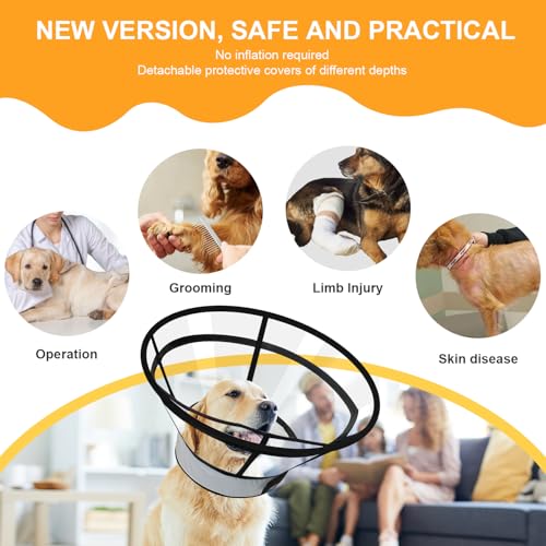 Sponge Core Dog Cone Collar to Stop Licking for Surgery Recovery (XL (Neck: 14"-18") / Grey+Yellow)