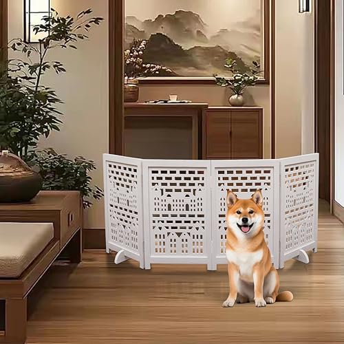 Freestanding Pet Gate for Dogs (White Antique / 72X22.5"_4Panel)