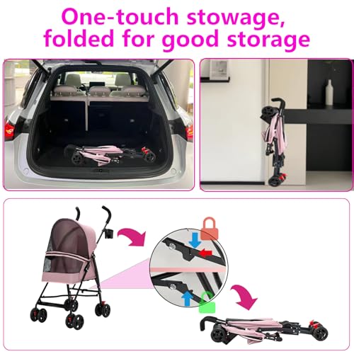 Cat Stroller Foldable Lightweight for Small Dogs Cats 0 (pink)