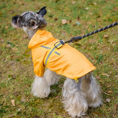 Dog Raincoat with Hood & Harness Built (S (Back 13.2", Chest 18.5", Neck 13.9") / Yellow)