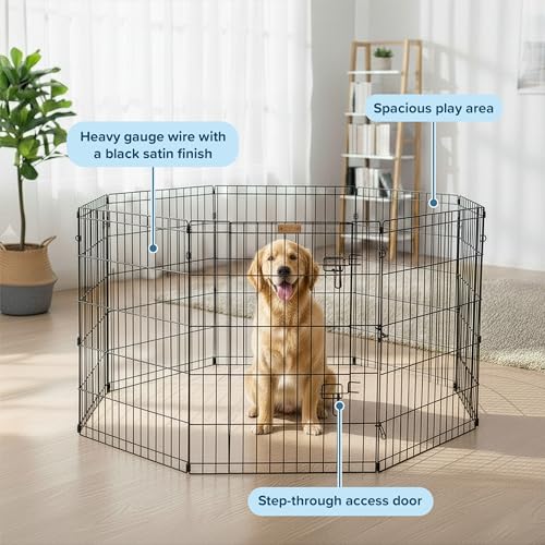 Dog Playpen Foldable Metal Exercise Puppy Play Pen with 8 24x30in Panels (24" X 30")