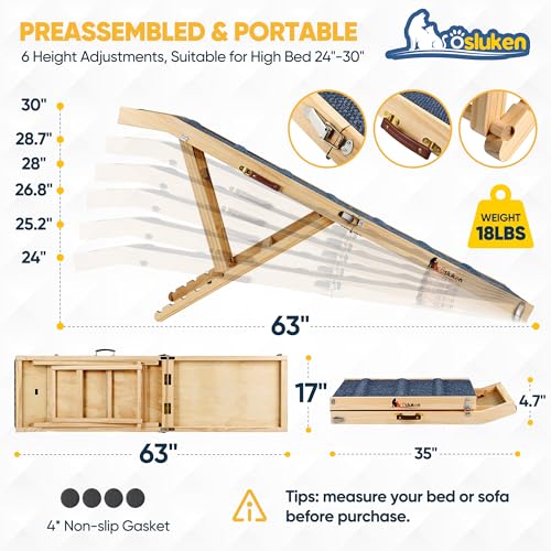 2026 Upgraded Dog Ramp for Bed (Wood / 63"X 17inch)