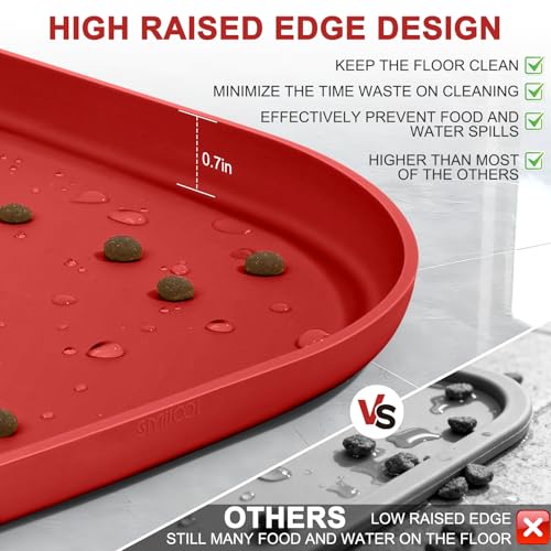Waterproof Silicone Pet Food Mat with Raised Edge for Dog & Cat (Red / 12"L x 12"W)