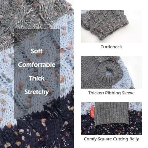 Color Block Dog Sweater for Small Dogs Turtleneck Thermal Knit (X-Small (4-6lbs) / 03# Navyblue)