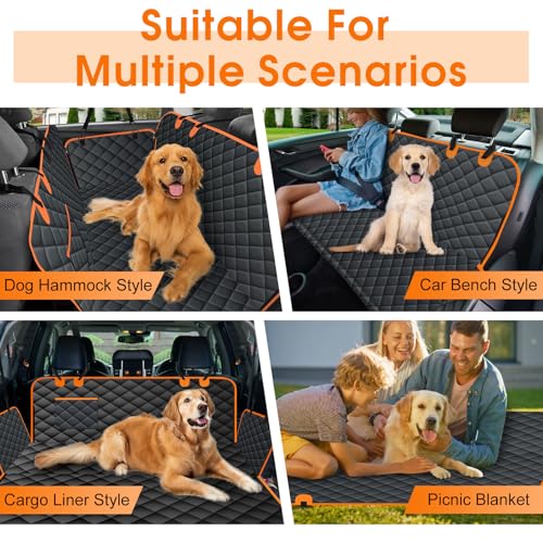 Waterproof Dog Car Seat Cover for Back Seat (Black,Orange / Small,Standard)