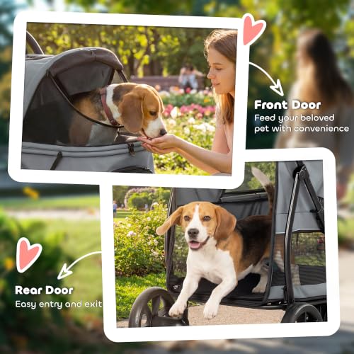 3 Wheel Pet Stroller for Medium Dogs Cats up to 44 lbs Gray (Gray)