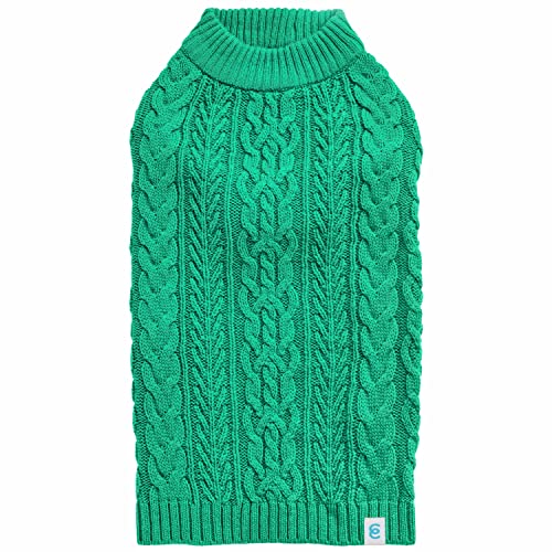 Classic Dog Sweater Wool Blend Cable Knit Pullover Crewneck Winter Clothes in Emerald (16 inch (Pack of 1) / Emerald)