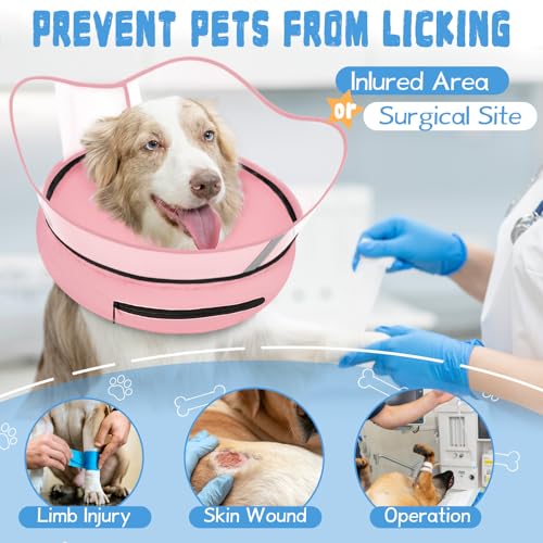 Elevated Inflatable Dog Cone Collar Alternative After Surgery (Solid Pink / XL(Neck 14"-18"))
