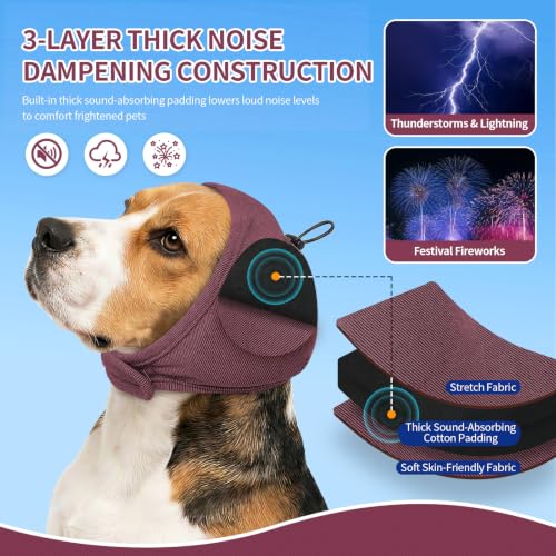 Dog Ear Cover Noise Protection (Large(Head Circle:18"-24") / Plum)