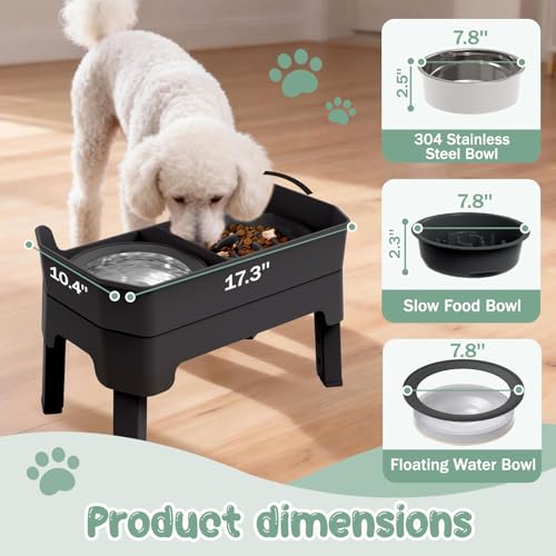 4 in 1 Adjustable Elevated Dog Bowls with 2*Stainless Steel Bowls (Black)