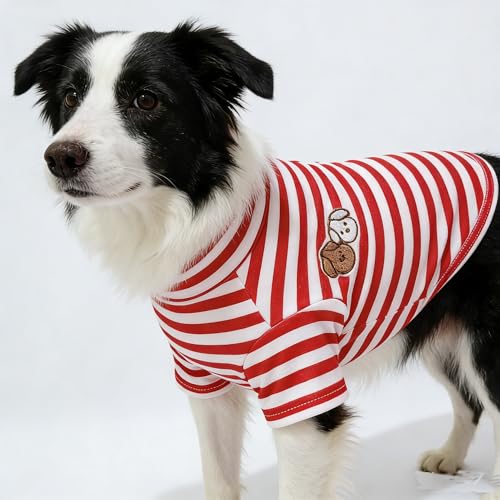 Turtleneck Dog Shirt Cute Doggie Embroidery Super Soft Dog Sweatshirt Stretchy Striped Puppy Pullover for Cats Small Medium Large Dogs (Red Striped / XXX-Large)