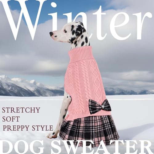 Dog Sweater Dress for Large Dogs Turtleneck Thick Knit Pullover (3XL (70-95lbs) / 02# Pink)