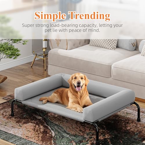 Elevated Dog Bed for Large Dogs with Bolsters (Grey / 47.75"L x 31"W x 8"H)