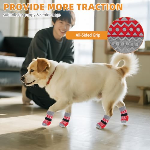 Dog Socks to Prevent Licking Paws (Red Fleece / Medium (4 Pack))