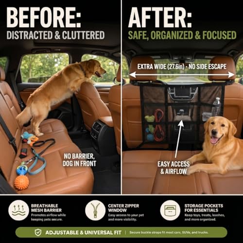 Dog Car Barrier for SUV Truck Sedan Mesh Pet Barrier with Extended Side Flaps