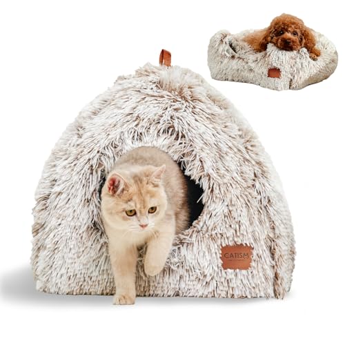 Cat Bed Cat Cave for Indoor Cats (Brown / L(17.7 x 17.7 x 17.7 Inch))