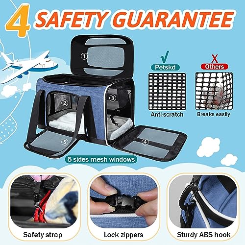 Top Expandable Small Pet Carrier 17"x12"x8.5" Airline Approved (17.0"L x 12.0"W x 8.5"H / Blue)