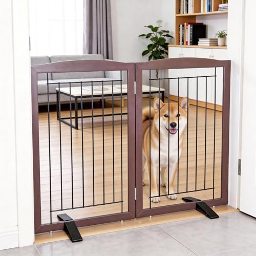 Freestanding Dog Fence Indoor (Brown / 【2 Panels】40''w x 32''h)