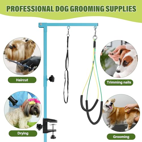 Dog Grooming Arm with Pet Grooming Hammock (Blue)
