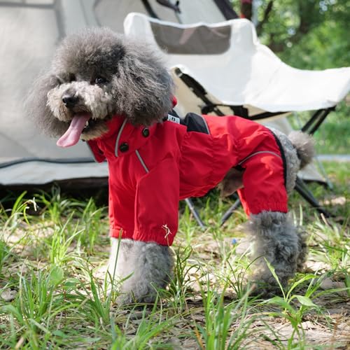 Fleece Lined Dog Raincoat with Removable Hood (Red-Fleeced / 3XL (Back 22"))