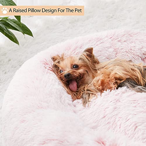 Medium Pink Round Calming Dog Bed Cat Bed for Comfy Sleep (27"L x 27"W x 10"Th / light pink)