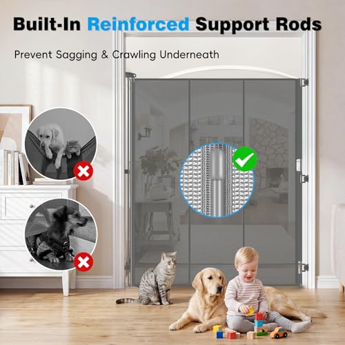Reinforced 72" Extra Tall Baby Gate for Doorway (Gray / 72" Tall x 55" Wide（ With Reinforced Bar ）)