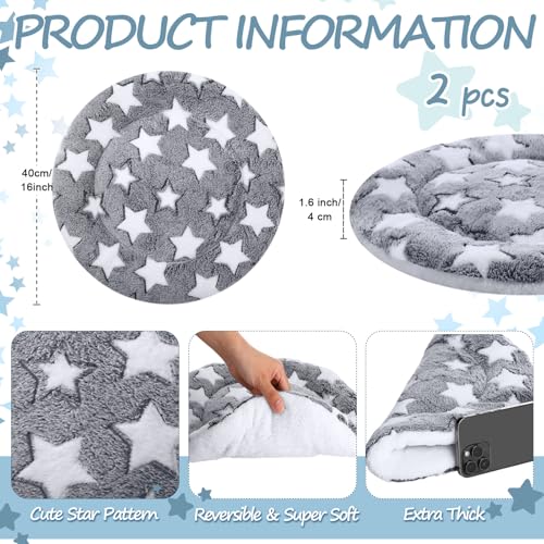 2 Pack Self Heating Cat Pad Self Heating Cat Bed Machine Washable Heat Pet Mat Reversible Body Thermal Warm Round Dog Bed Crate Blanket for Feral and Indoor Cats (16'' / Large Star)