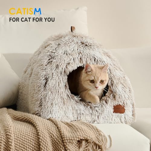 Cat Bed Cat Cave for Indoor Cats (Brown / L(17.7 x 17.7 x 17.7 Inch))
