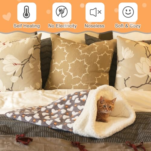 Self Heating Cat Sleeping Bag for Indoor Cats (Heart / Gray)