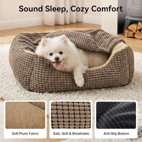 Dog Beds for Large Medium Small Dogs (Brown / L(30″ x 24″ x 9″))