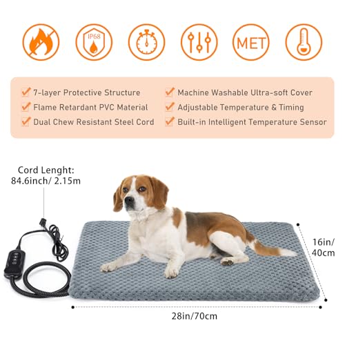 Heated Dog Bed (M: 28" x 20" / Grey)