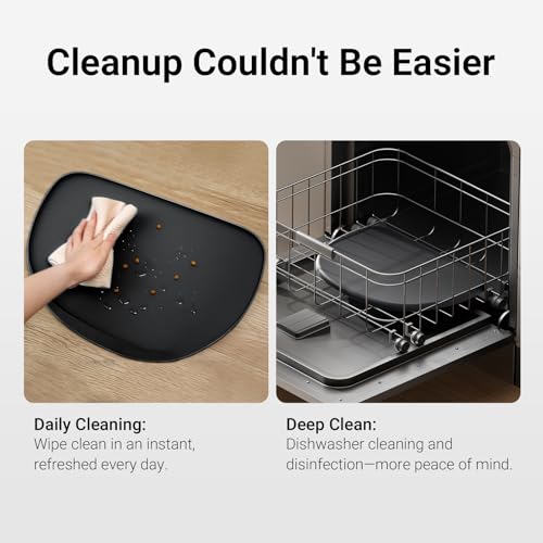Cat Food Mat Silicone Waterproof Feeding Mat (18"L x 12.5"W / Black)