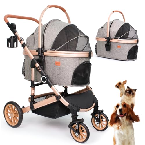 Dog Stroller with Detachable Carrier (Grey)
