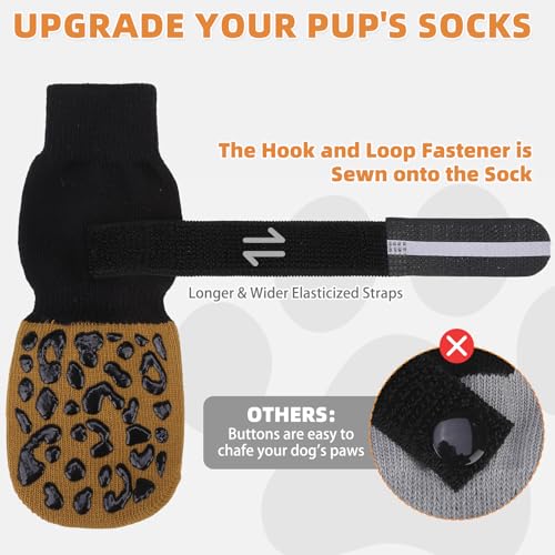 Anti Slip Dog Socks to Prevent Licking Paws (Khaki Reflective / Small/Medium (4 Pack))