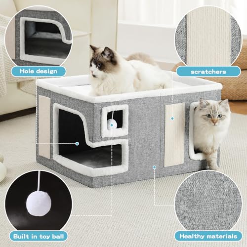 Large Cat Houses for Indoor Cats (Grey / X-Large)