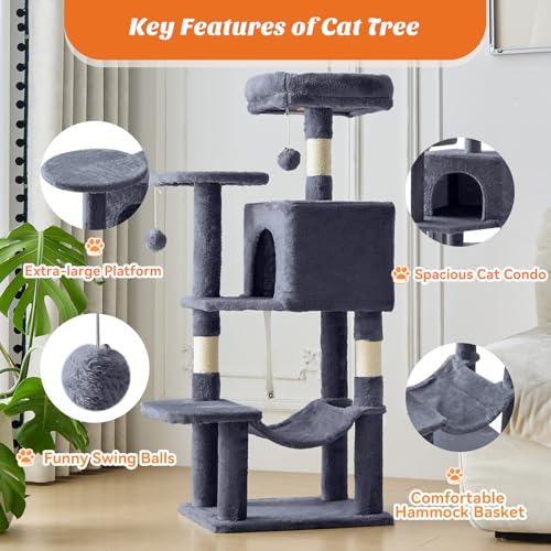 44 Inch Cat Tree Tower for Indoor Cats and Kittens (Deep Grey / 44 IN)