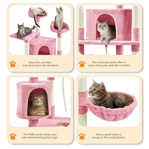 79in Multi Level Cat Tree for Multiple Cats with 9 sisal Posts (Pink)