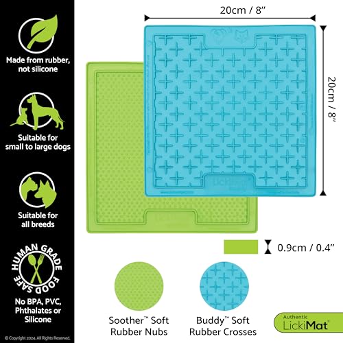 8"X8" Pack of 2 Classic Soother & Buddy Dog Slow Feeders Lick Mat Boredom Anxiety Reduction Perfect for Food Treats Yogurt Peanut Butter Fun Alternative to Slow Feed Dog (Green & Turquoise)