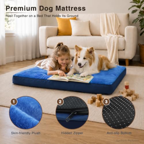 Waterproof Large Dog Bed for Crate with Washable Cover (35.0"L x 22.0"W x 3.0"Th / Navy)