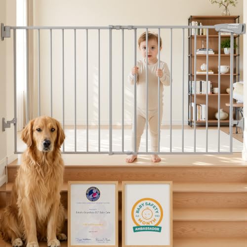 31.5 55" Extra Wide No Bottom Bar Baby Gate (Grey - B17 / 28" H, 31.5-55" W- Extra Wide)