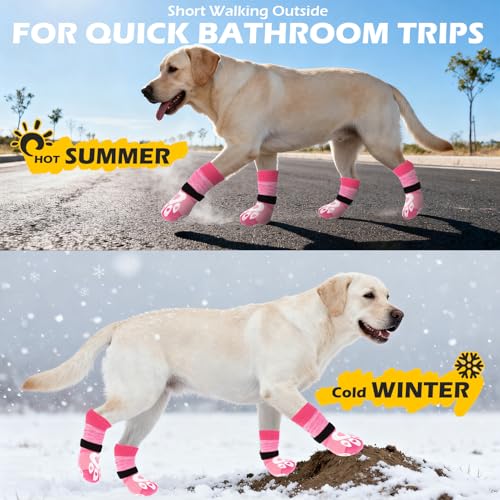 Dog Socks to Prevent Licking Paws with Grippers for Hardwood Floors Anti Slip (Pink / Small)