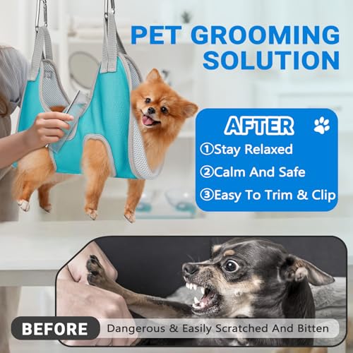Dog Grooming Hammock for Large Dogs (L（ Legs Spacing：10.2"-18.0" / Max W：60LBS） / Blue)