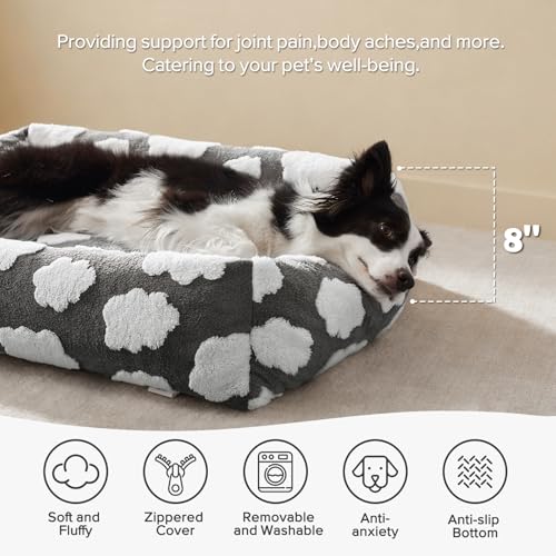 Cute Dog Bed Medium Size Dog (Cozy Clouds Grey / M (30"x24"x8"))