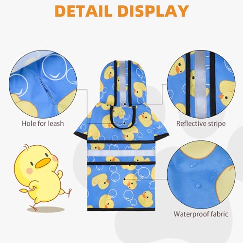 Dog Raincoat Hooded Slicker Poncho with Leash Hole (S:10-15lbs / Yellow Duck)