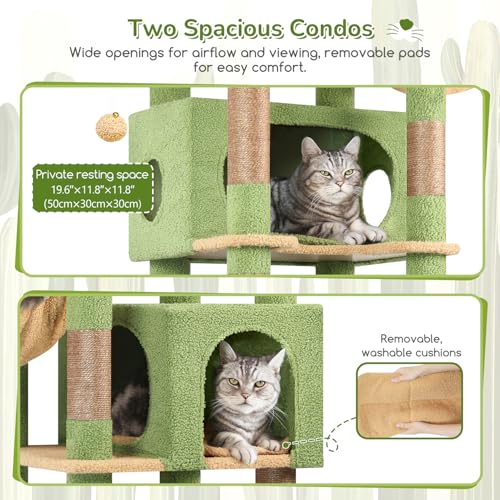 74in Cactus Heavy Duty Cat Tree Tower for Indoor Large Cats (Cactus Green / 74inch)