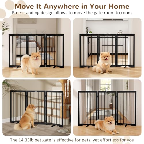 32" Extra Tall Free Standing Dog Gate Indoor (Black / 3-Panel, 32"Tall)